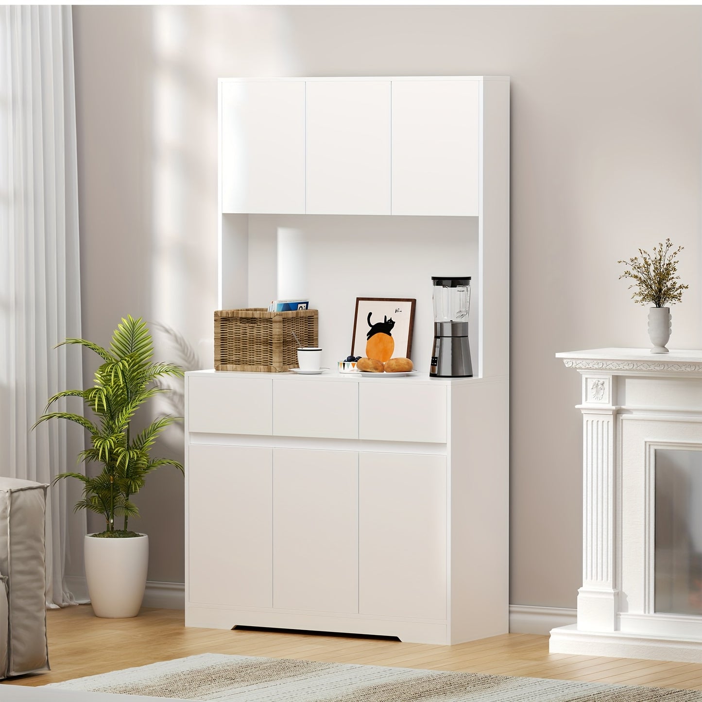 Keukenkast – Keukenopbergkast – Keukenkast Staand – Magnetronkast – Opbergkast – Grote Opbergcapaciteit 3,2+ m³ – Duurzaam MDF & Hardhout – 68,58 cm Hoog – 2 Planken & 2 Lades – Strak Wit Design