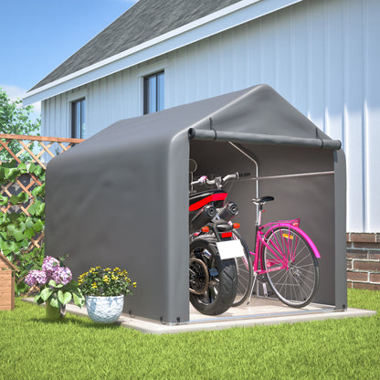 Grote Tuinschuur – Opbergschuur – Garage – Carport – Motorstalling – Zwaar Belastbaar – 160x220x165 cm – Grijs Met Zwart Frame – Rolluikdeur Met Raam