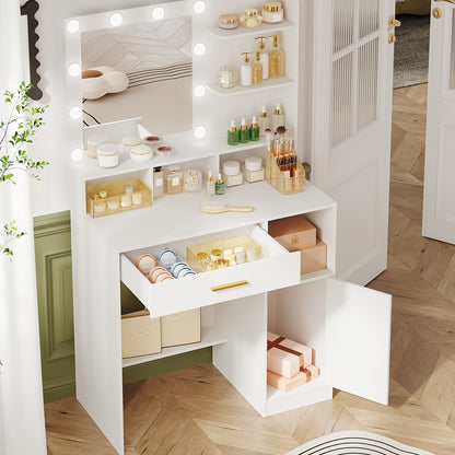 Kaptafel – Make-up Tafel – Cosmeticatafel – Opmaaktafel – Dressing Table – Met Spiegel en 10 LED-lampen – 3 Verstelbare Lichtstanden en Veel Opbergruimte