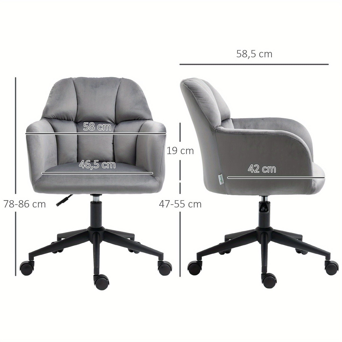 Bureaustoel – Office Chair – Draaistoel – Kantoorstoel – Bureaustoel – Verstelbare Zithoogte – Velvety Bekleding – Max 120 kg – Antracietgrijs