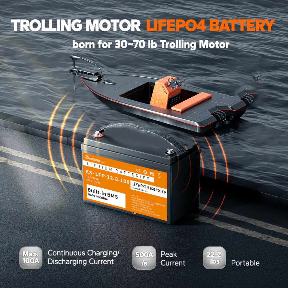 12V 100Ah LiFePO4 Accu – Lithium Accu – Lithium-IJzerfosfaat Accu – Deep Cycle Accu – AGM Accu Vervanger – Ingebouwd BMS – Over 4000 Cyclus Levensduur