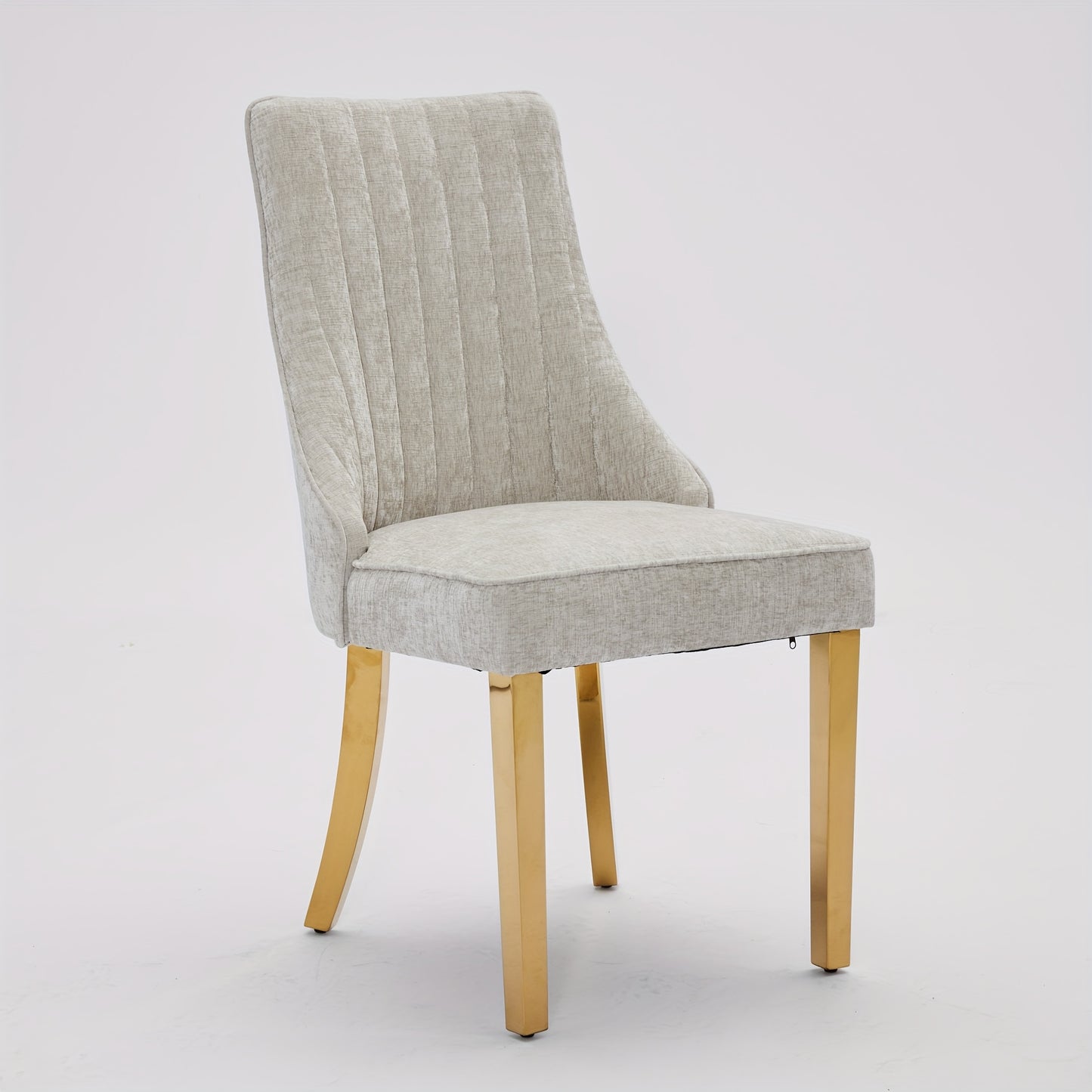 2pcs Modern Beige Fabric Dining Chairs Set with Golden Legs - Soft Cushioned Seats, Sturdy Stainless Steel Frame, Easy-Clean Upholstery for Kitchen, Dining Room, Restaurant - Comfortable & Durable Contemporary Design, Beige &