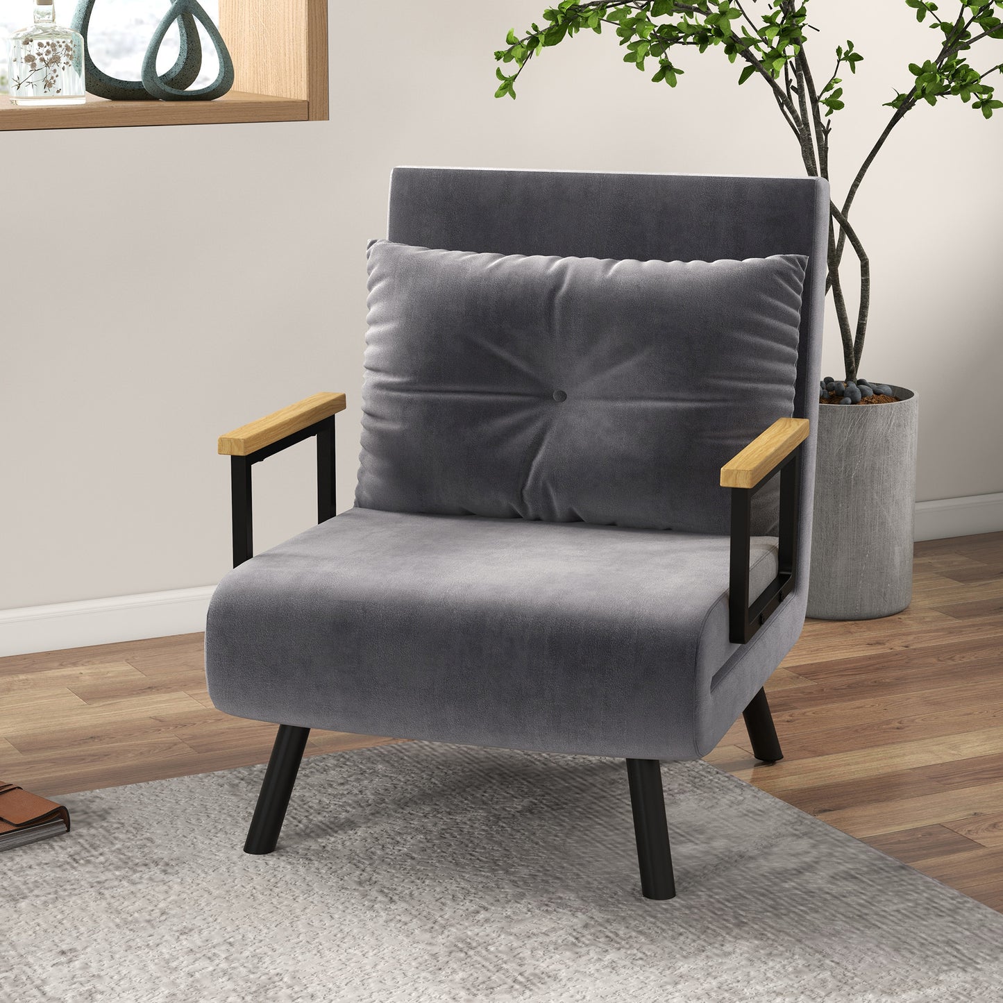 Relaxfauteuil – Relaxstoel – Recliner – Leesstoel – Lounge Chair – Donkergrijs – Scandinavisch Design – Verstelbare Rugleuning – Kussen Met Button Tufting