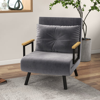 Relaxfauteuil – Relaxstoel – Recliner – Leesstoel – Lounge Chair – Donkergrijs – Scandinavisch Design – Verstelbare Rugleuning – Kussen Met Button Tufting