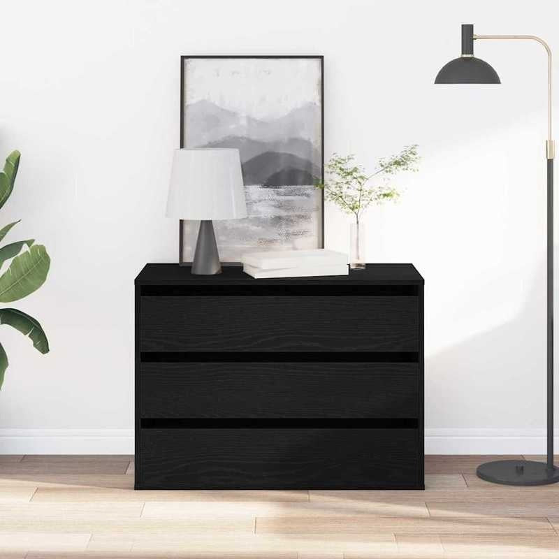 Modern Minimalist Black Oak Wooden Chest of Drawers - 80cm Height x 41cm Width x 58cm Depth, Lockable Storage Cabinet with Smooth Sliding Drawers, Floor-Standing Organizer for Bedroom, Living Room & Home Office, Space-Saving