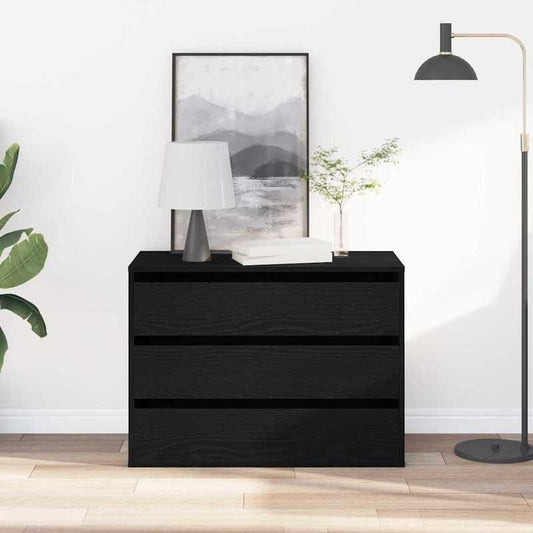 Modern Minimalist Black Oak Wooden Chest of Drawers - 80cm Height x 41cm Width x 58cm Depth, Lockable Storage Cabinet with Smooth Sliding Drawers, Floor-Standing Organizer for Bedroom, Living Room & Home Office, Space-Saving