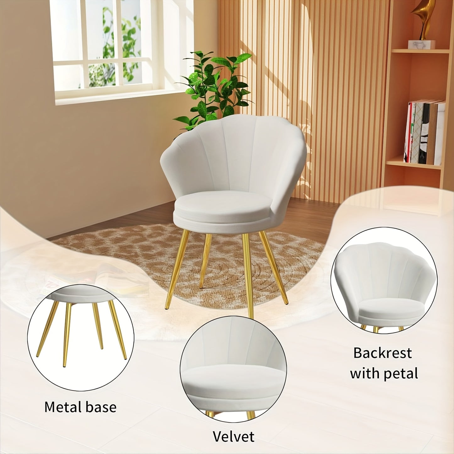 Velvet Fauteuil – Fluwelen Stoel – Lounge Stoel – Relaxfauteuil – Witte Zetel – Zacht Memory Foam – Gouden Metalen Poten