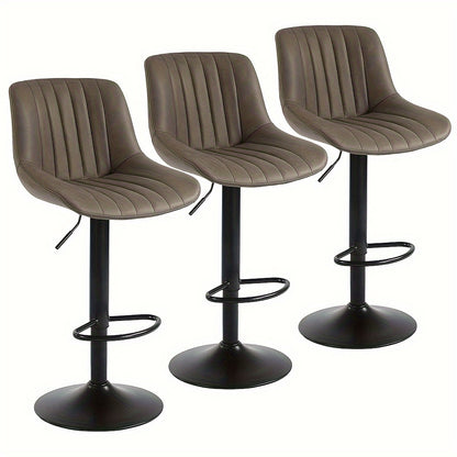 Barstoelen set – Barkrukken – Keukenstoelen – Barstoelen zonder armleuning – Barlibure stoelen – Verstelbare zithoogte – 360° draaibaar – Lichtbruin – 3 stuks – PU leer – Met gaslift