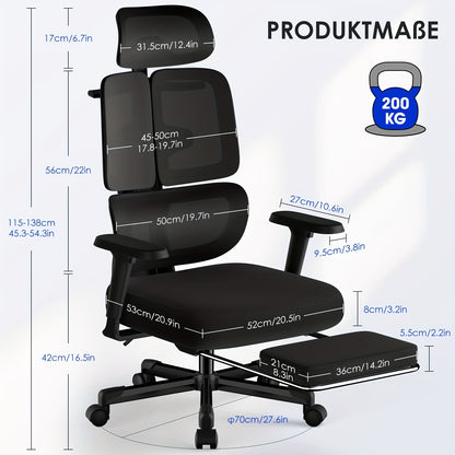 Airchros Ergonomic Office Chair with Adjustable Height, Comfortable Armrests, Lumbar Support & Footrest – Black Plastic/Metal Frame for Home, Gaming, or Desk Use, Desk Chair