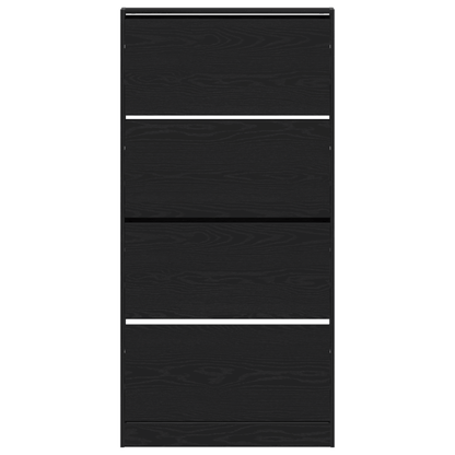 Schoenenrek – Schoenenkast – Schoenenopberger – Schoenenbank – Schoenendiens – Zwart Houten Design – Ruimtebesparend Hoog 80x21x163,5 cm – Duurzaam Hardhout Met Glazen Planken