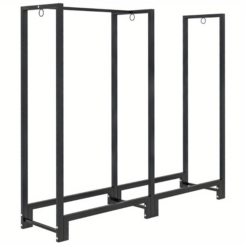 Vuurhoutrek – Houtopslag – Houtstapelrek – Houtdrager – Houtrek – Stalen Constructie – 200 kg Capaciteit – 2 Secties – Inclusief 3 Haken – Zwart – Binnen en Buiten