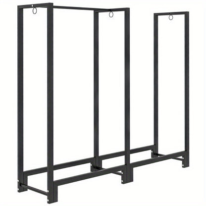 Vuurhoutrek – Houtopslag – Houtstapelrek – Houtdrager – Houtrek – Stalen Constructie – 200 kg Capaciteit – 2 Secties – Inclusief 3 Haken – Zwart – Binnen en Buiten