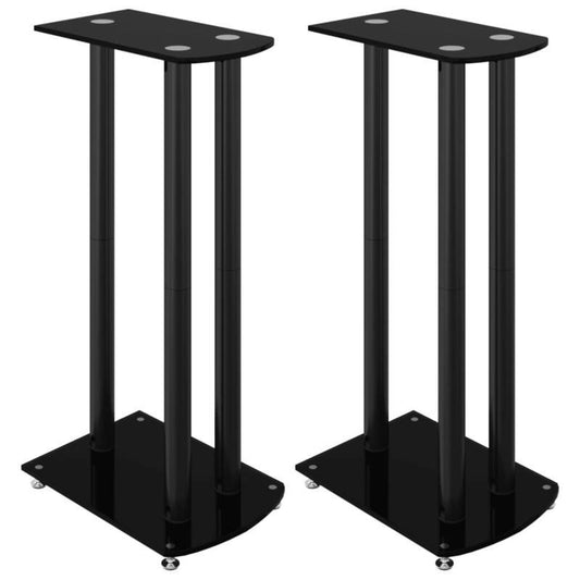 Luidsprekerstandaards – Speakerstands – Luidsprekerhouders – Speakerpilaren – Zwarte Set – Gehard Glas – Stabiele Driepoot – Draagt Tot 20 Kg
