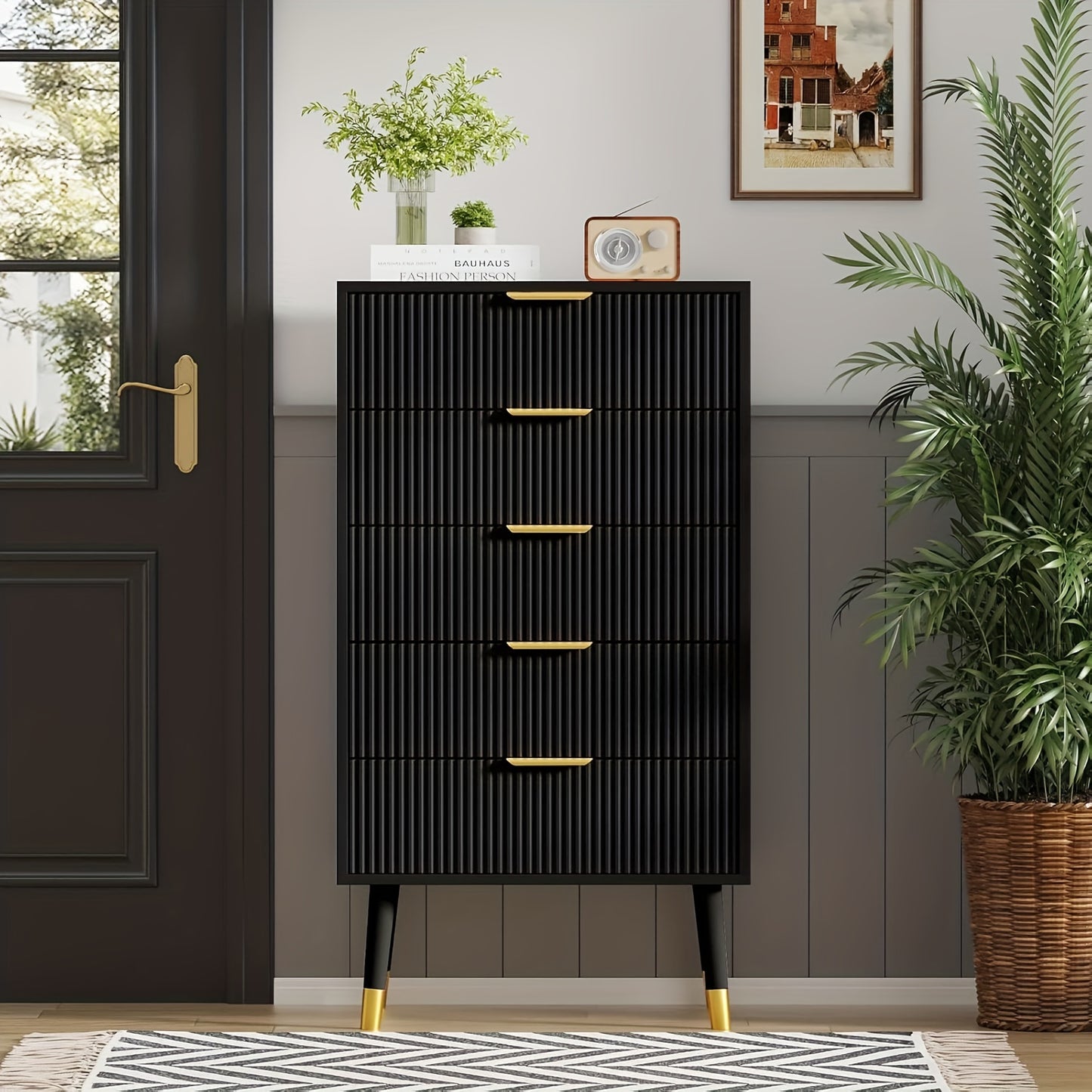 Ladekast 5 Lades – Ladekasten – Dressoir – Opbergkast – Nachtkastje – Zwart MDF – Compact 60x40x105 cm – Modern Minimalistisch Design