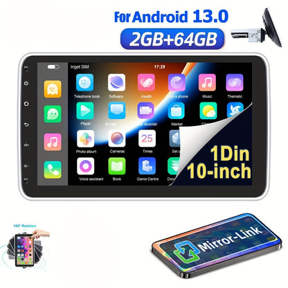 Autorradio – Car Stereo – Autoradio Android – 1-DIN Radio – Auto Multimedia – 10 Inch Touchscreen – Android 13 Besturingssysteem – WiFi & Mirror Link