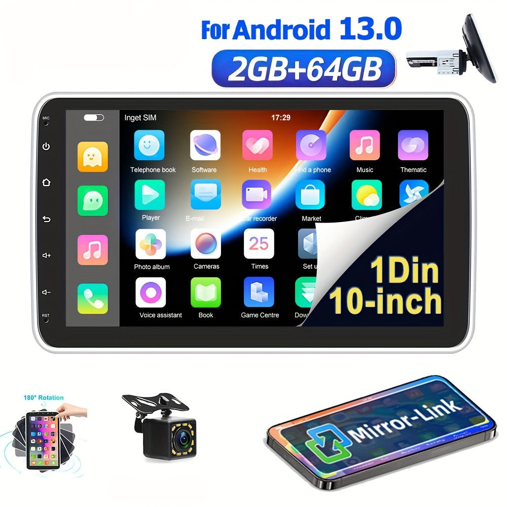 Autoradio - Single Din voor Android-autoradio Touchscreen 10-inch verticaal scherm 1 Din-autoradio met wifi, gps, FM, Mirror Link + achteruitrijcamera (optioneel)