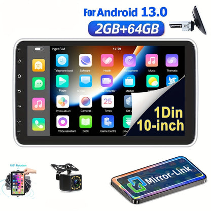 Autoradio - Single Din voor Android-autoradio Touchscreen 10-inch verticaal scherm 1 Din-autoradio met wifi, gps, FM, Mirror Link + achteruitrijcamera (optioneel)