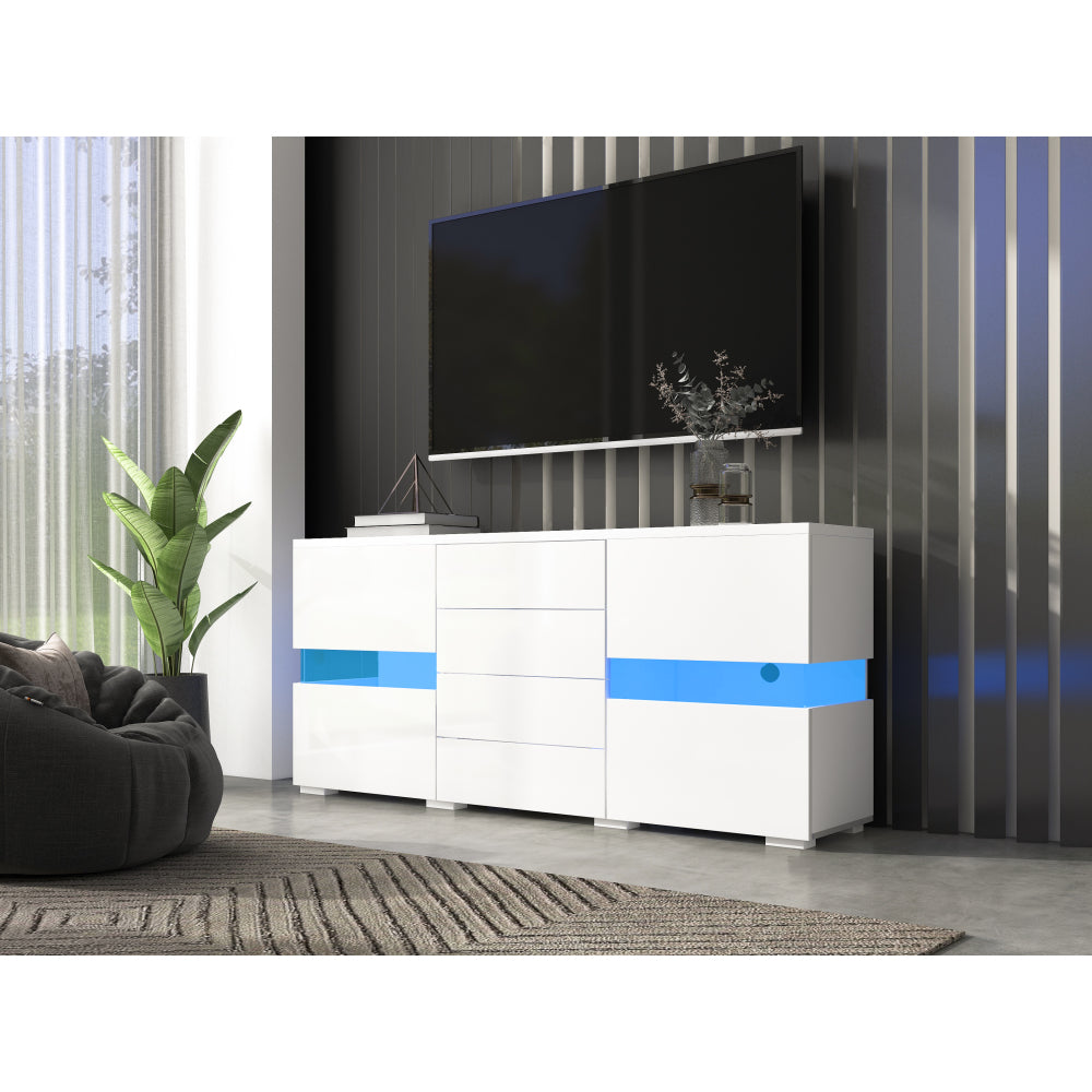 Sideboard – Buffetkast – Opbergkast – Kast – Dressoir – Modern Wit Met Blauwe Accenten – Ruime Opbergruimte – Stevige Constructie Zonder Elektriciteit