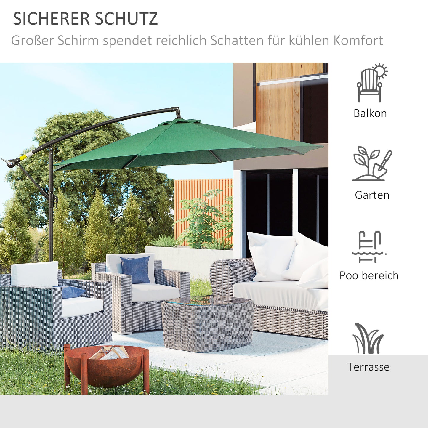 Parasol – Tuinparasol – Zonnescherm – Buitenparasol – Terrasparasol – Crèmekleurig – Diameter 3 Meter – Stalen Frame – Handmatige Kurkbediening