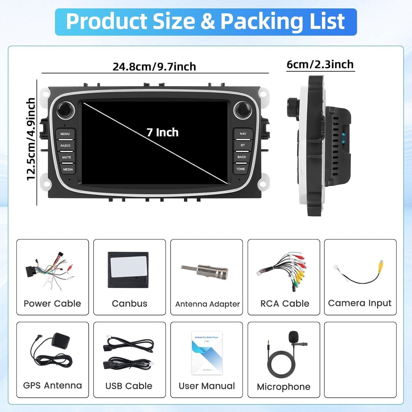 Android Autoradio – Multimedia Systeem – Navigatie Radio – Inbouw Radio – 4GB+64GB Variant – 7 Inch IPS Touchscreen – Draadloos CarPlay & Android Auto