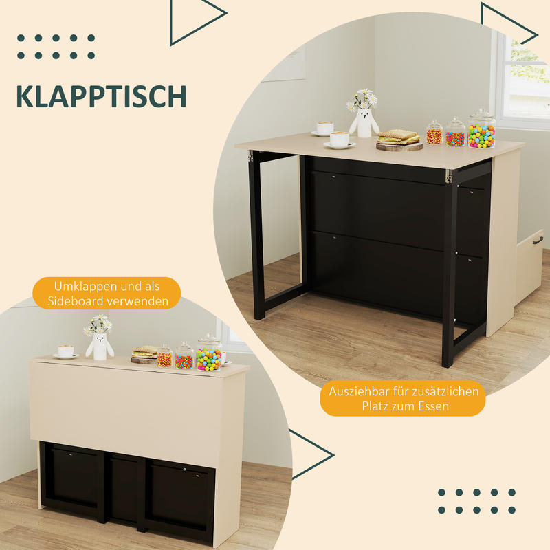 Bardes – Barset – Bartafel – Barkrukken – Opbergmeubel – Inklapbaar Tafelblad – 2 Comfortabele Barkrukken – 6 Handige Opbergvakken