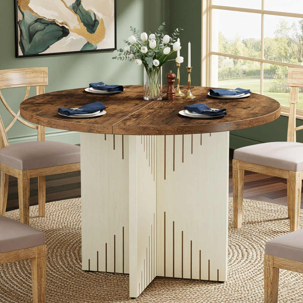 Ronde Eettafel – Eettafel Rond – Tafel Met Centrale Poot – Ronde Tafels – Keukentafel Rond – 100 cm Diameter – Stevige Kruisvoet & Krasbestendig Tafelblad