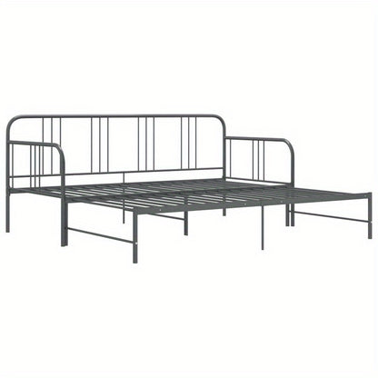 Uittrekbare Slaapbank – Slaapbank Bedbank Slaapsofa Logeerbank – Grijs – Ruimtebesparend – Stevig Metaal & Hout – 90x200 cm – Industrieel Design