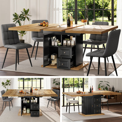 Uitschuifbare Eettafel – Uitklapbare Tafel – Verstelbare Eettafel – Moderne Eettafel – Eettafel Voor 6 Personen – Verstelbare Hoogte – Bamboe Materiaal