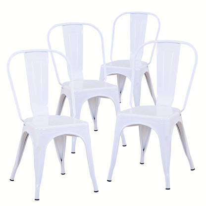 Metalen Eetkamerstoelen – Stapelbare Stoelen – Keukenstoelen – Bistro Stoelen – Café Stoelen – Set van 4 – Wit – Industrieel Design – Afneembare Rugleuning