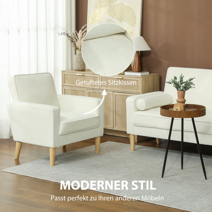 Fauteuil – Armstoel – Lounge Chair – Relaxstoel – Zitstoel – Crèmekleurige Bekleding – Verstelbare Rugleuning – Rubberwood Frame – Comfortabel & Duurzaam