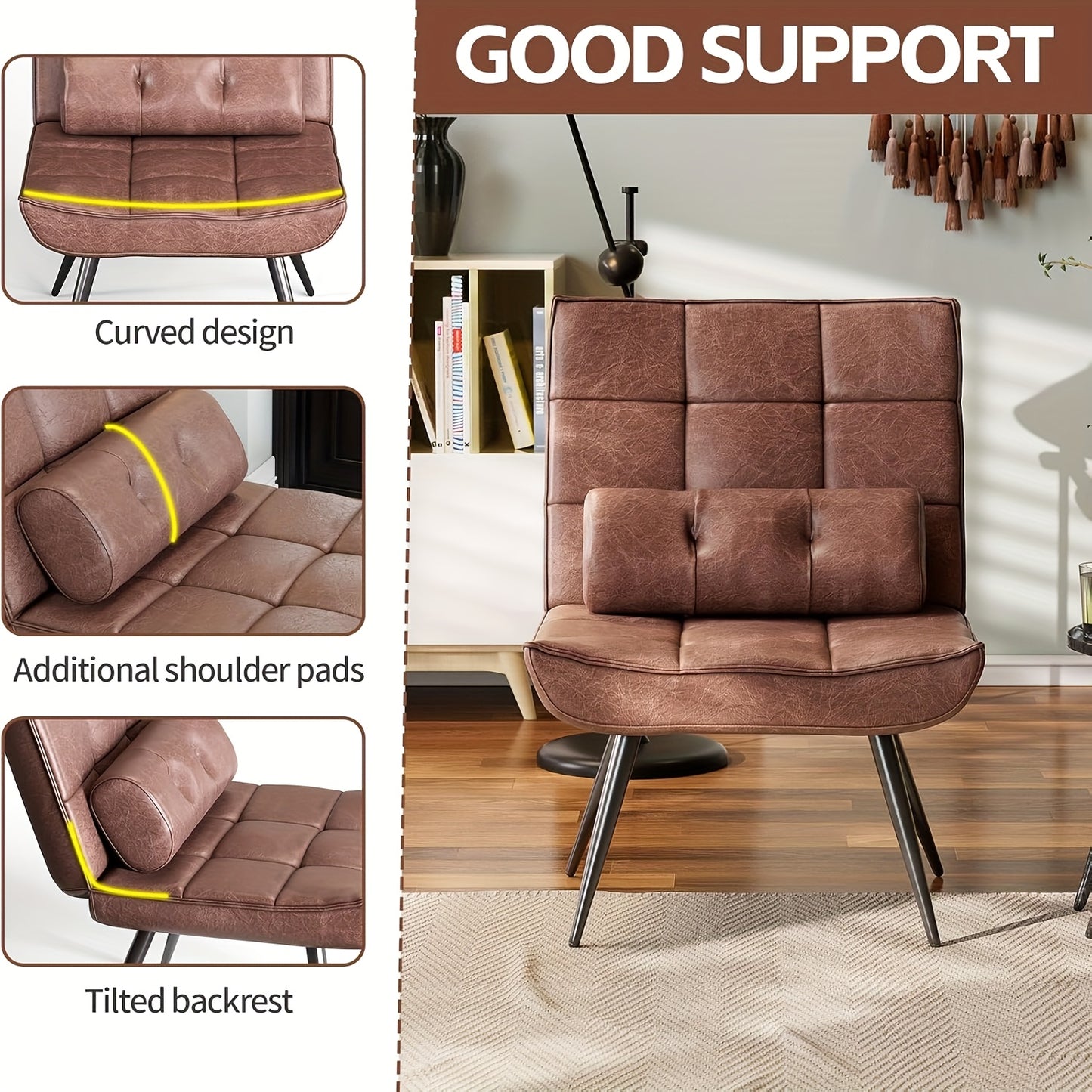 Leren Fauteuil – Lounge Stoel – Relaxstoel – Draaistoel – Vintage Leunstoel – Verstelbare Rugleuning – Comfortabel Elastisch Schuim