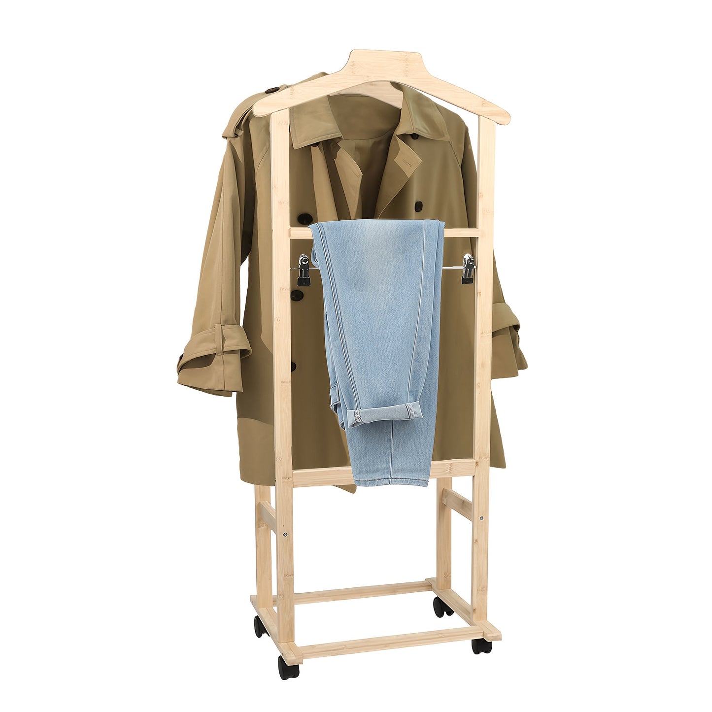 Freestanding Clothing Rack with Wheels, Heavy Duty Clothes Rack Wood Coat Wood Stand Hat Hanger Rack, Portable Closet Organizer for Corner Bedroom Entryway Apartments Hotel 107x47x37cm, Metal Clothes Rack, Cloth Hanging Rack,