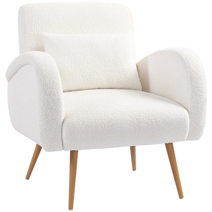 Fauteuil – Leunstoel – Relaxstoel – Zetel – Leesstoel – Crème Wit – Fleece Bekleding – Lendenkussen Met Metalen Poten