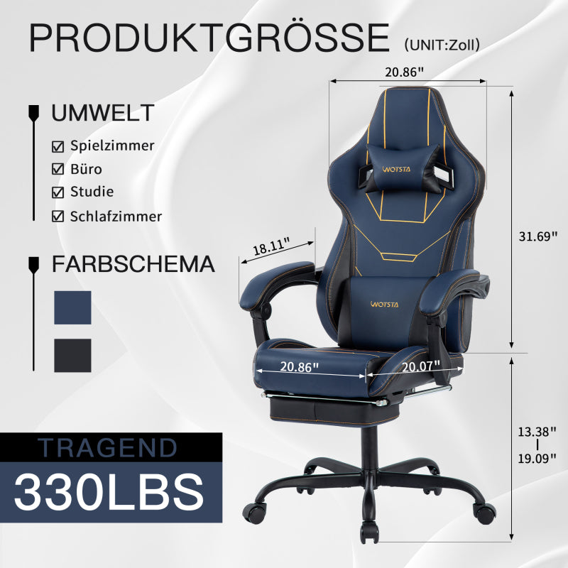 Gamingstoel – Gamestoel – Bureaustoel – Gaming Chair – Game Stoel – Ergonomisch ontwerp – Verstelbare rugleuning – Blauw
