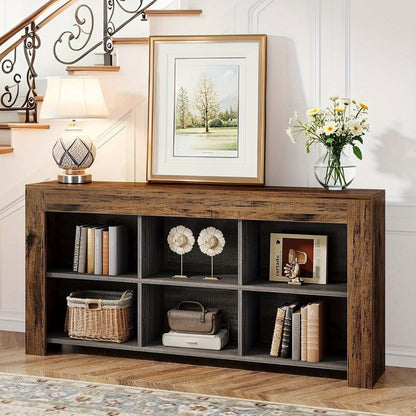 Sidetable Houten Tafel Console Tafel Wandtafel Haltafel – 6 Opbergvakken – Massief Hout – 160x30x80 cm – Robuust & Duurzaam – Gemakkelijk Montage