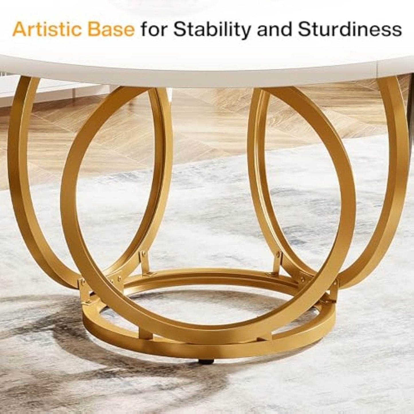 Ronde Eettafel – Ronde Tafel – Keukentafel – Eetkamertafel – Tafel – MDF Blad Wit – Gouden Metalen Onderstel – 120 cm – Geschikt voor 4-6 Personen