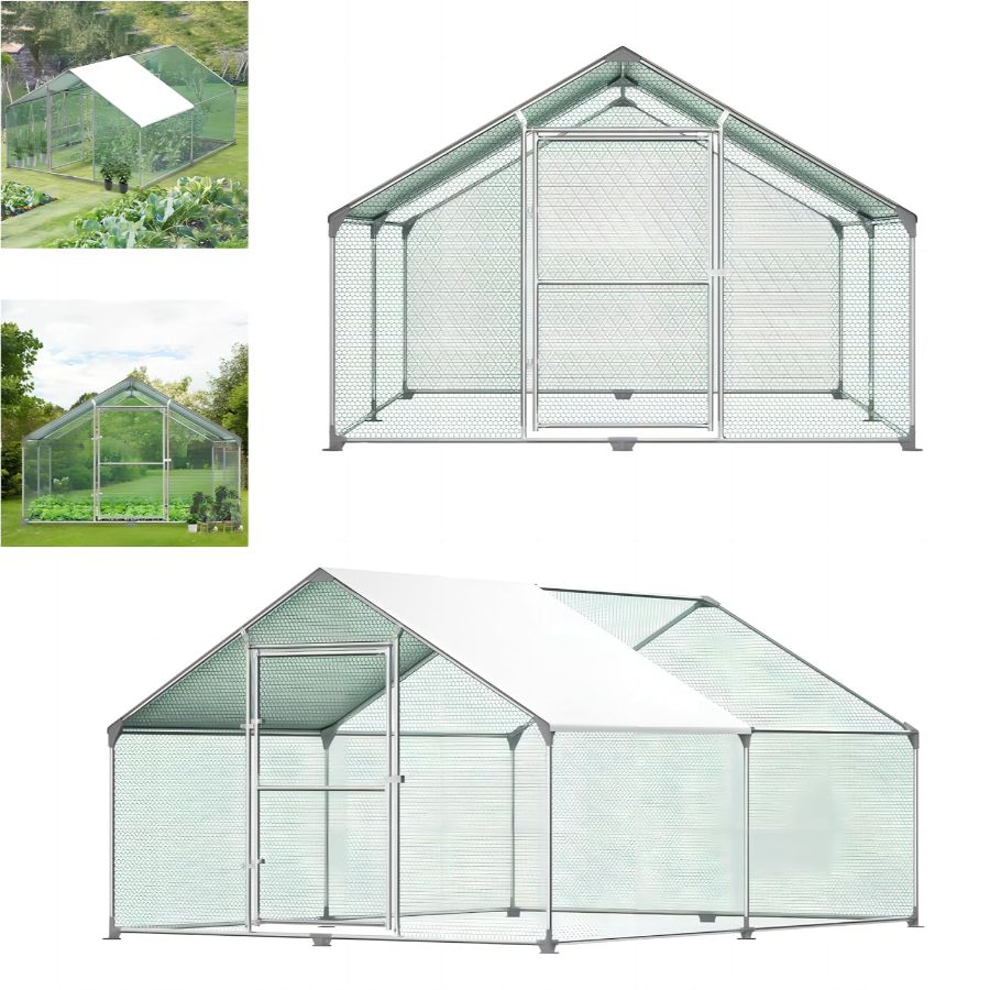 Kippenhok – Kippenren – Pluimveehok – Dierenverblijf – Kippenkooi – Gegalvaniseerd Stalen Frame – Inclusief Veiligheidsdeur met Slot – Afmeting 3x4x2 m