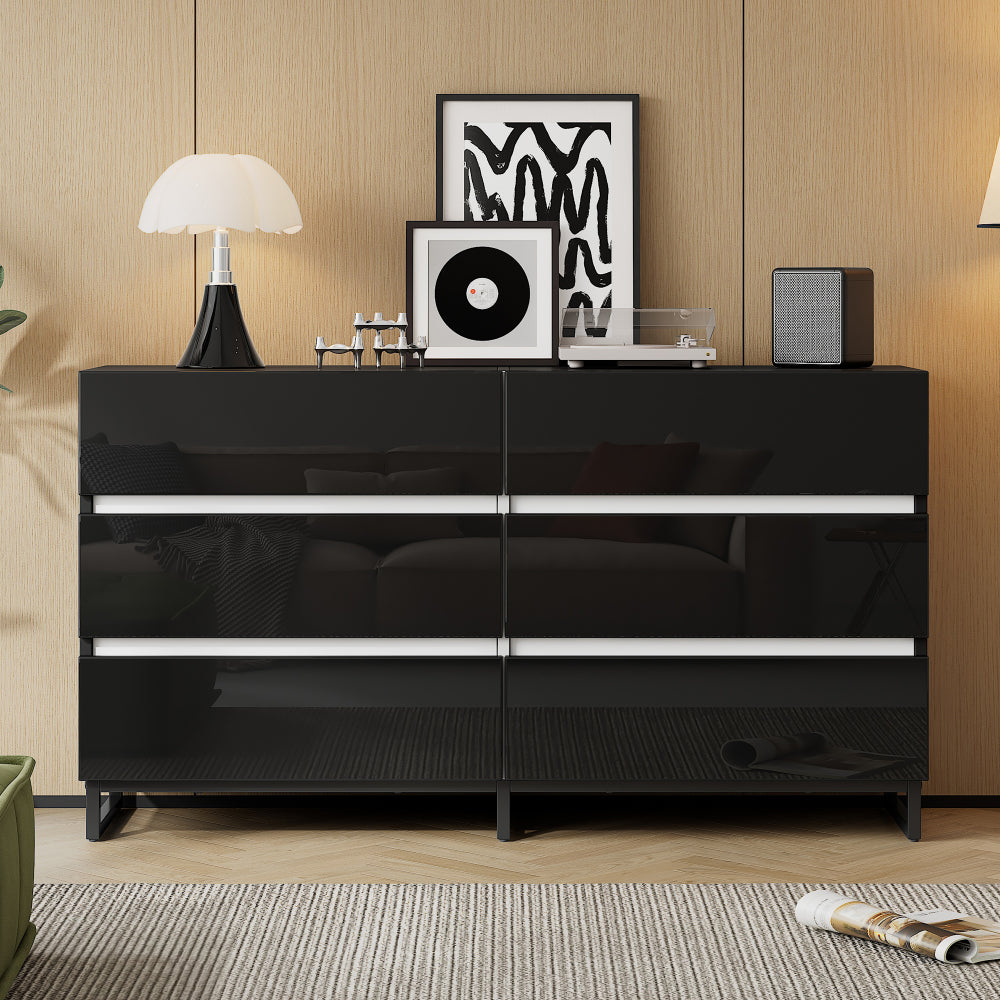 Dressoir – Buffet – Opbergkast – Ladekast – Commode – Zwart Met Gouden Accenten – 4 Deuren – Met Metalen Poten