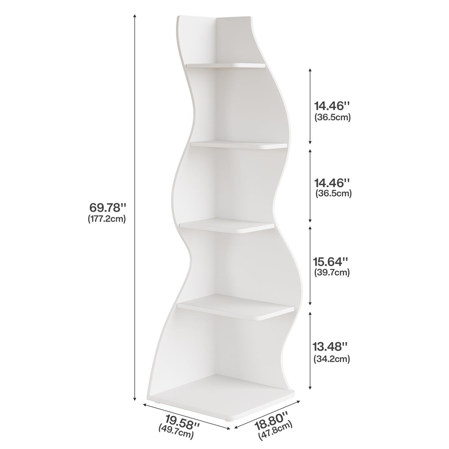 Modern White 5-Tier Corner Bookshelf & Plant Stand - Space-Saving Curved Shelf with Sturdy Hardwood Construction, Freestanding or Wall-Mounted Design, Easy Assembly, 68.58cm+ Height, Minimalist Accent Piece for Living Room, f