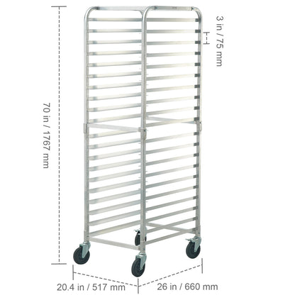 Broodrek – Bakplaatrek – Broodhouder – Bakkerijrek – Opslagrek – 20 Laags – Lichtgewicht Aluminium – Wieltjes Met Rem