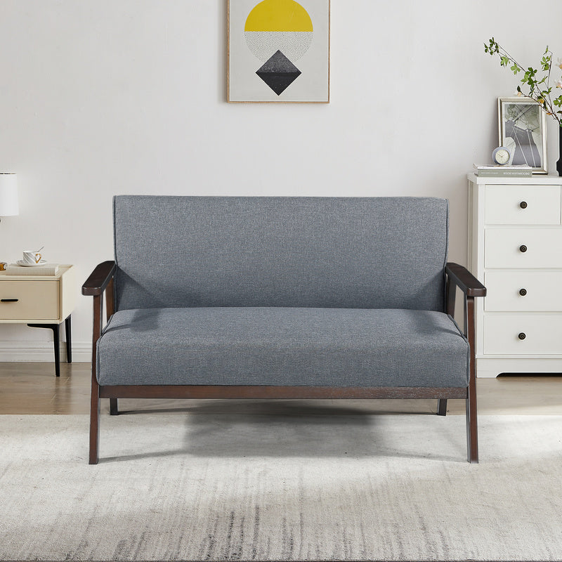 Bankstel – 2-Zitsbank – Zitbank – Bankje – Sofa – Grijs – Houten Frame – 121x69x75 cm – Comfortabel & Stevig