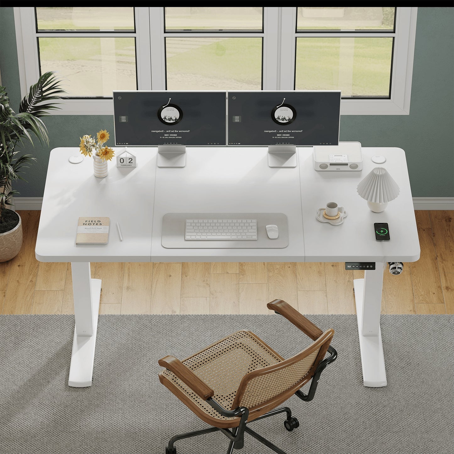 Zit Sta Bureau – Hoogte Verstelbaar Bureau – Elektrisch Zit Sta Bureau – Elektrisch Bureau – Verstelbaar Bureau – Roestvrijstalen Frame – 140/160 cm Hoogte – Wit Duurzaam Werkblad