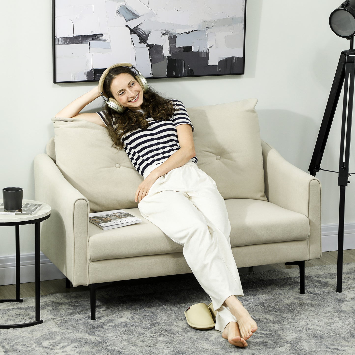 2-Zits Bank – Tweezits Sofa – Zithoek – Loveseat – Loungebank – Cream – Zachte Foam Kussens – Stevig Metalen Frame