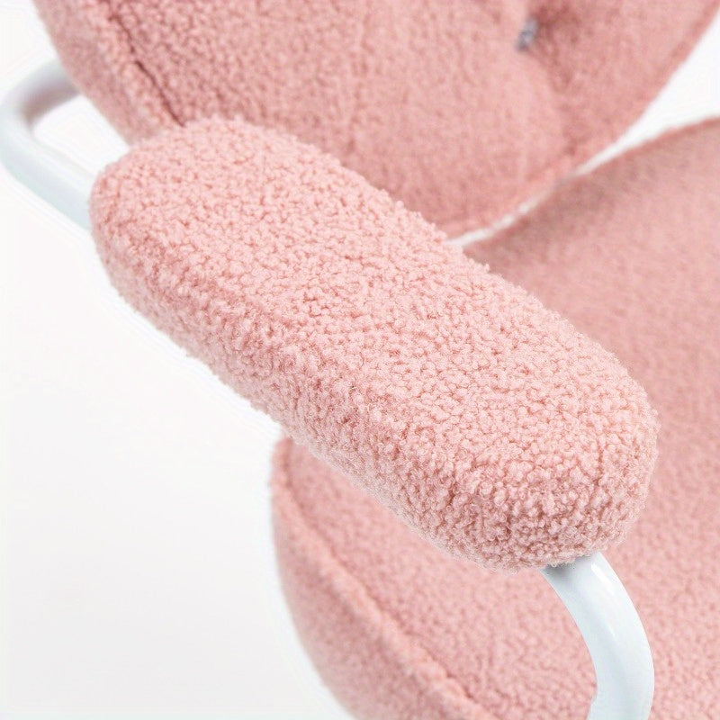 Bureaustoel – Kantoorstoel – Draaistoel – Gamestoel – Bureaukruk – Ergonomisch Ontwerp – Verstelbare Hoogte – Teddy Fleece Bekleding – Handmatige Kantelfunctie – Roze
