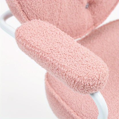 Bureaustoel – Kantoorstoel – Draaistoel – Gamestoel – Bureaukruk – Ergonomisch Ontwerp – Verstelbare Hoogte – Teddy Fleece Bekleding – Handmatige Kantelfunctie – Roze