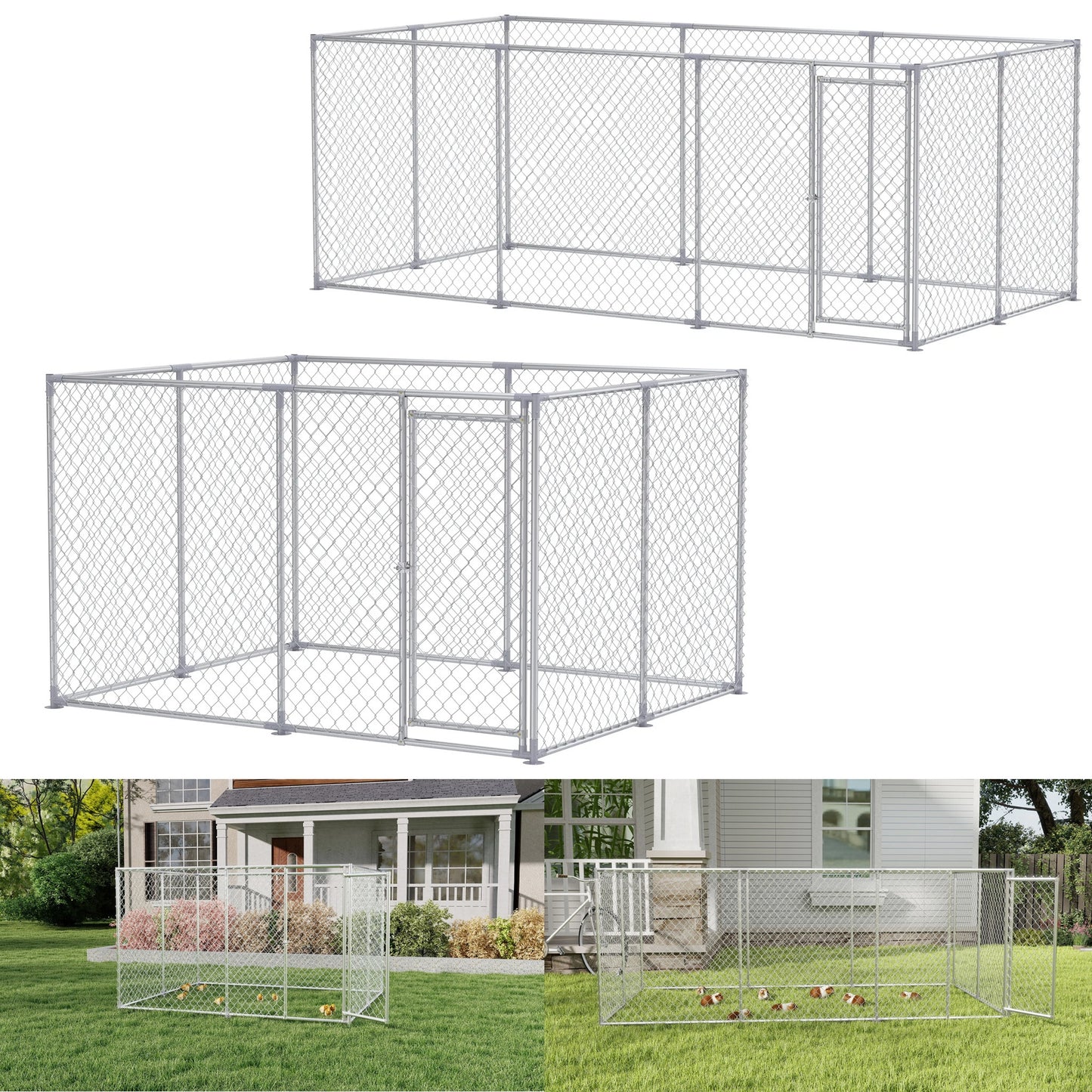 Kippenhok Buiten – Kippenren – Kippentren – Buitenren – Kippenverblijf – Ruim 250x200x150 cm – Gegalvaniseerd Staal – Ventilerend Zonder Dak – Afsluitbare Deur