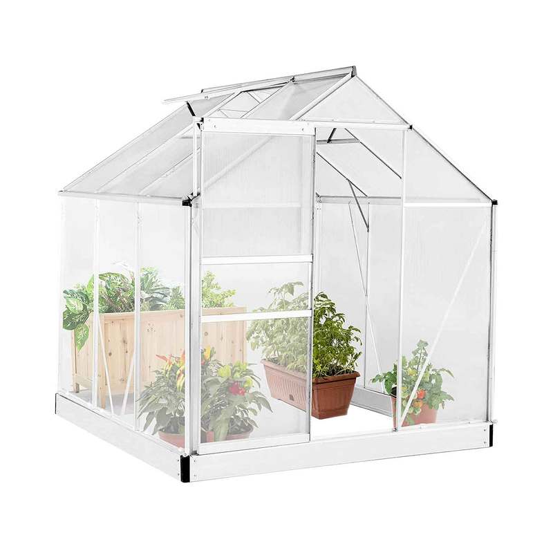 Kweekkas – Tuinkas – Broeikas – Plantenkas – Serre – Polycarbonaat – Aluminium Frame – 190x190x195 cm – Ventilatiedak & Regenwatergoot