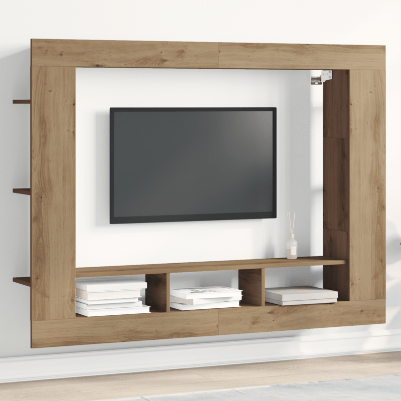 Houten TV-standaard – TV-meubel – Media Console – TV-kast – Tv-rek – Stevig hardhout – Ruimtebesparend design 152x22x113 cm