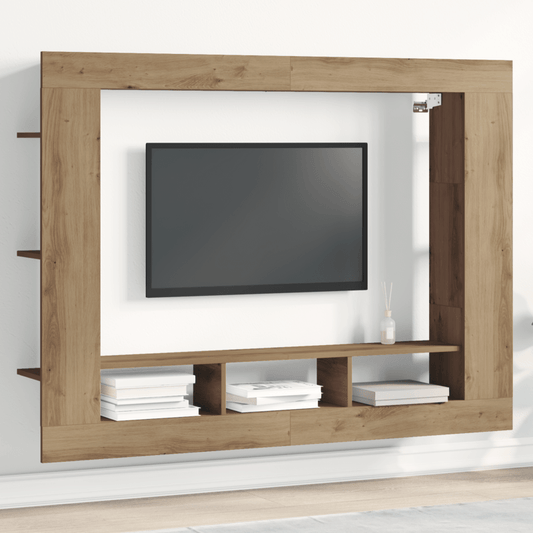 Houten TV-standaard – TV-meubel – Media Console – TV-kast – Tv-rek – Stevig hardhout – Ruimtebesparend design 152x22x113 cm