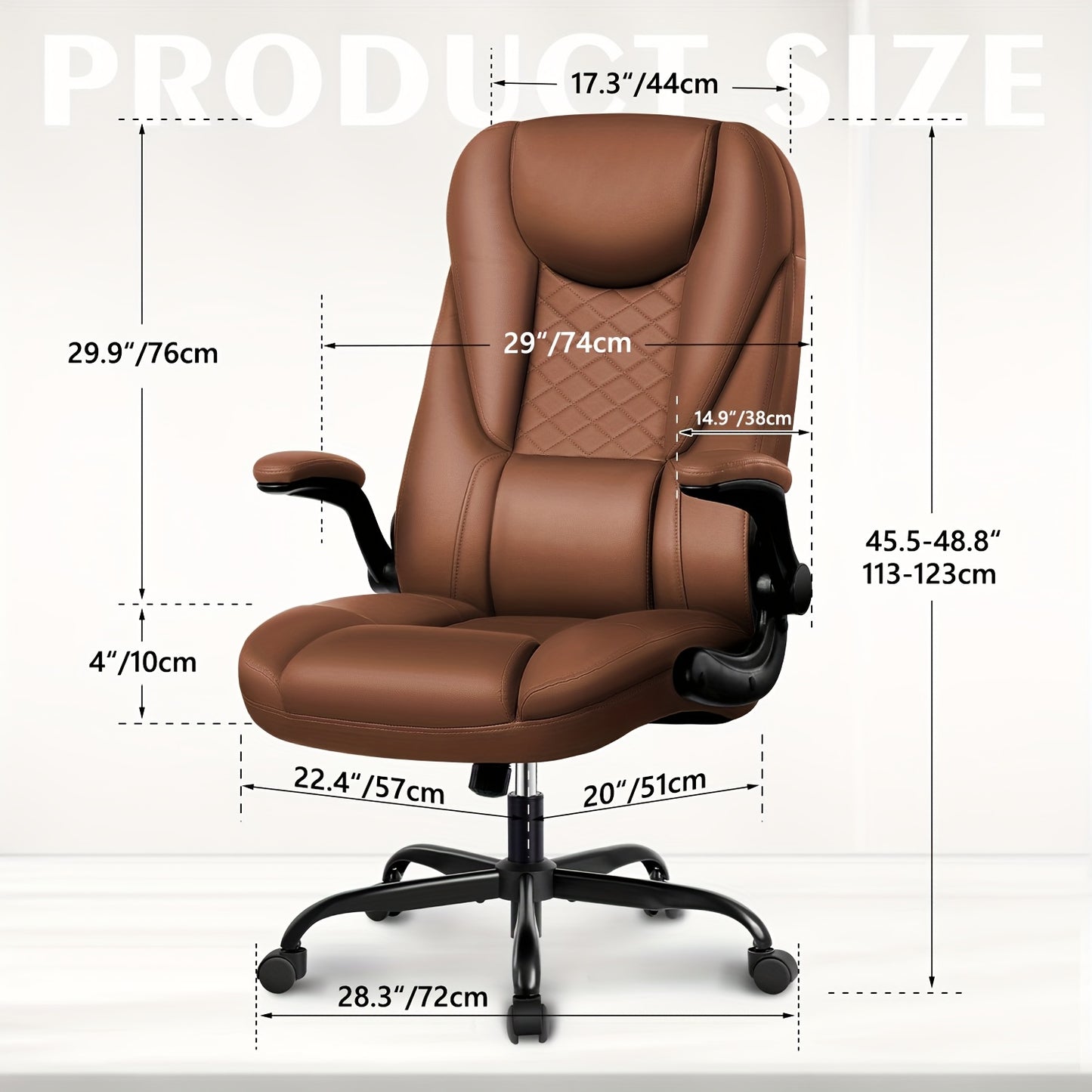 Ergonomische Bureaustoel – Bureaustoel Met Hoge Rugleuning – Kantoorstoel – Werkstoel – Draaistoel – Bruin – Verstelbare Kantelfunctie – Kunstleren Bekleding